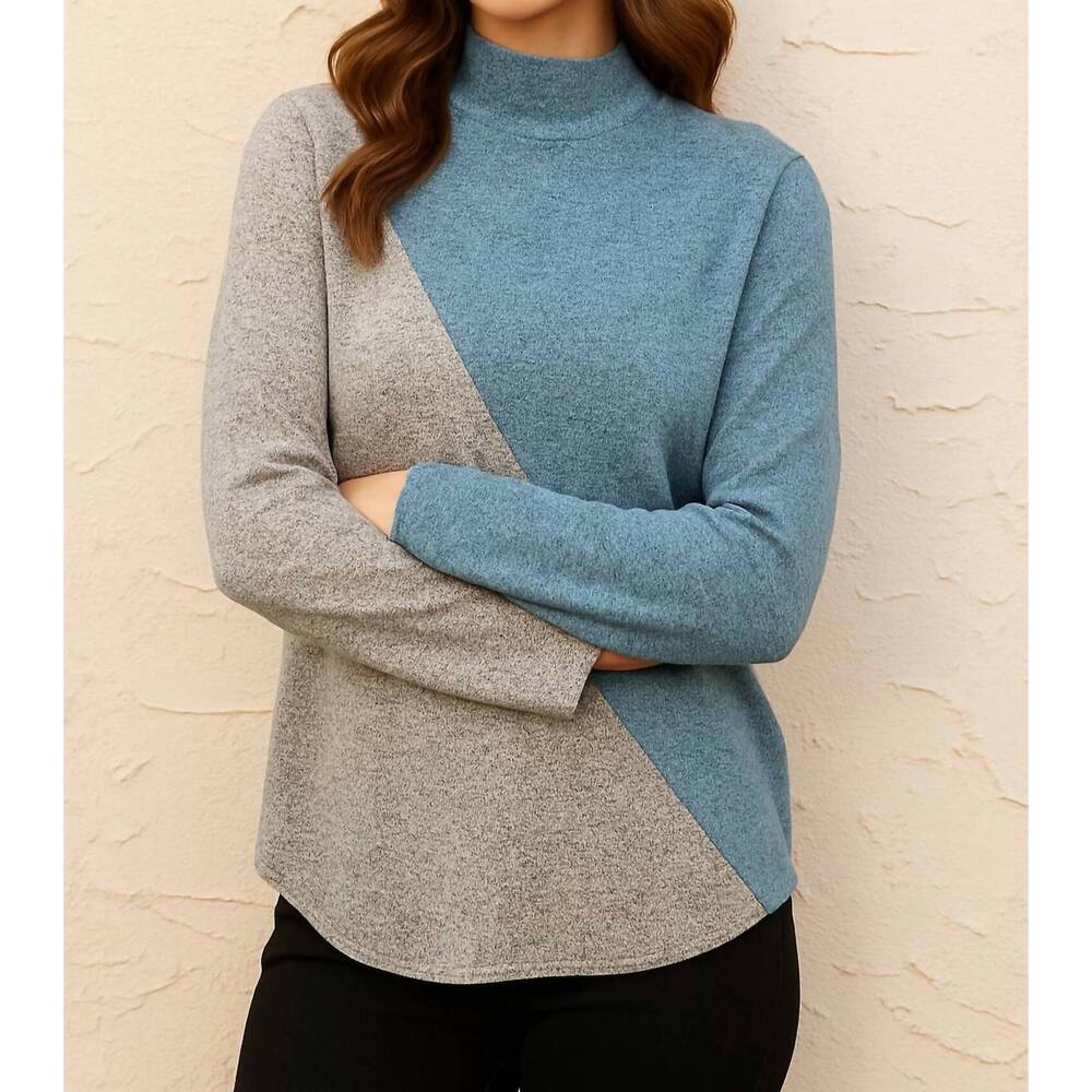 NEW FRENCH KYSS color block turtleneck sweater in wind/tin